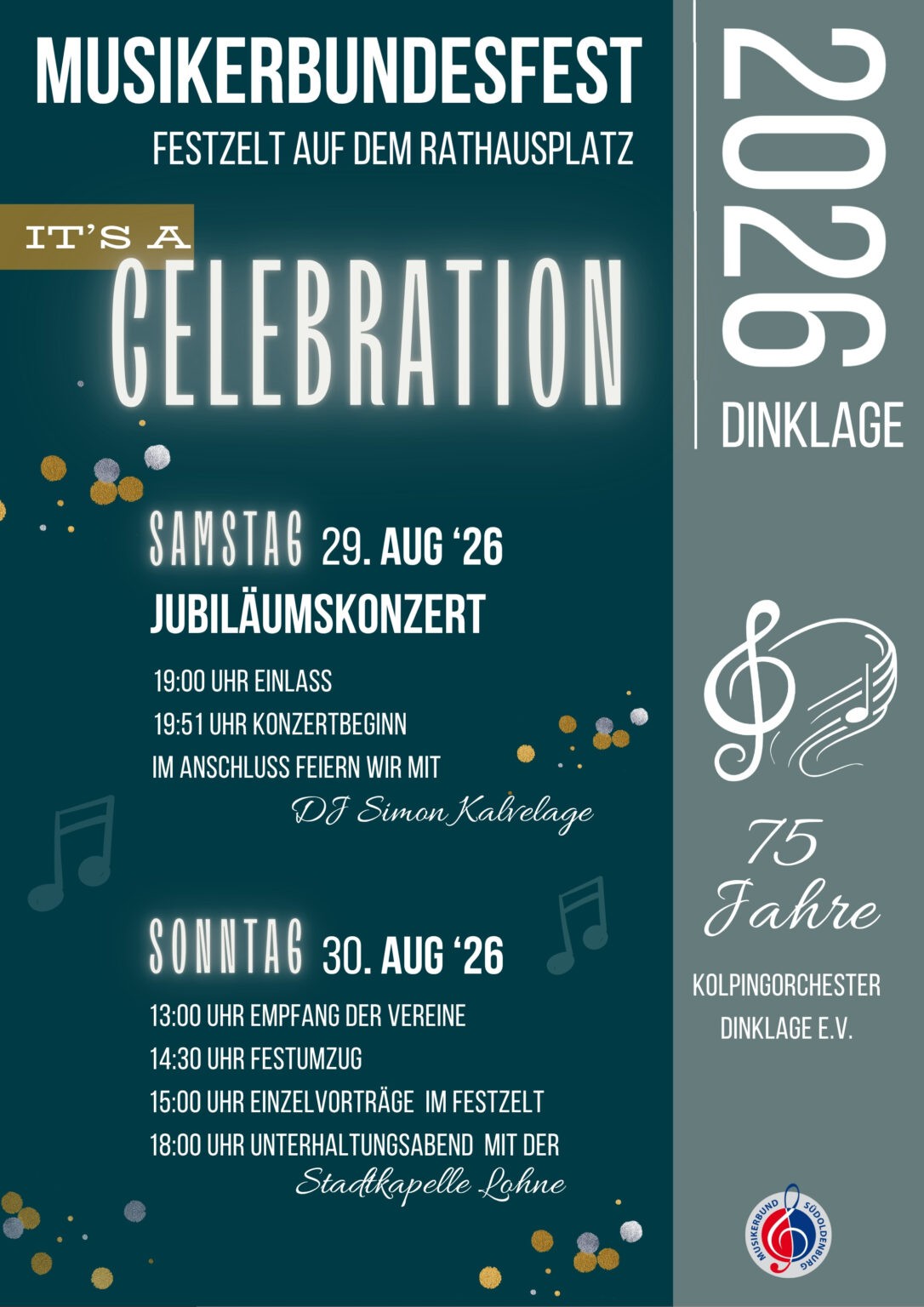 Plakat: Musikerbundesfest 2026 Dinklage – So, 30. August 2026 · 13:00 Uhr